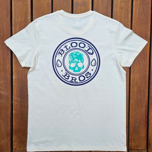 👕 Camiseta Blanca con Logo Calavera Floral Azul Turquesa
